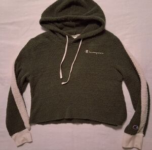 Champion Olive Green Fleece Hoodie with Cream Accents